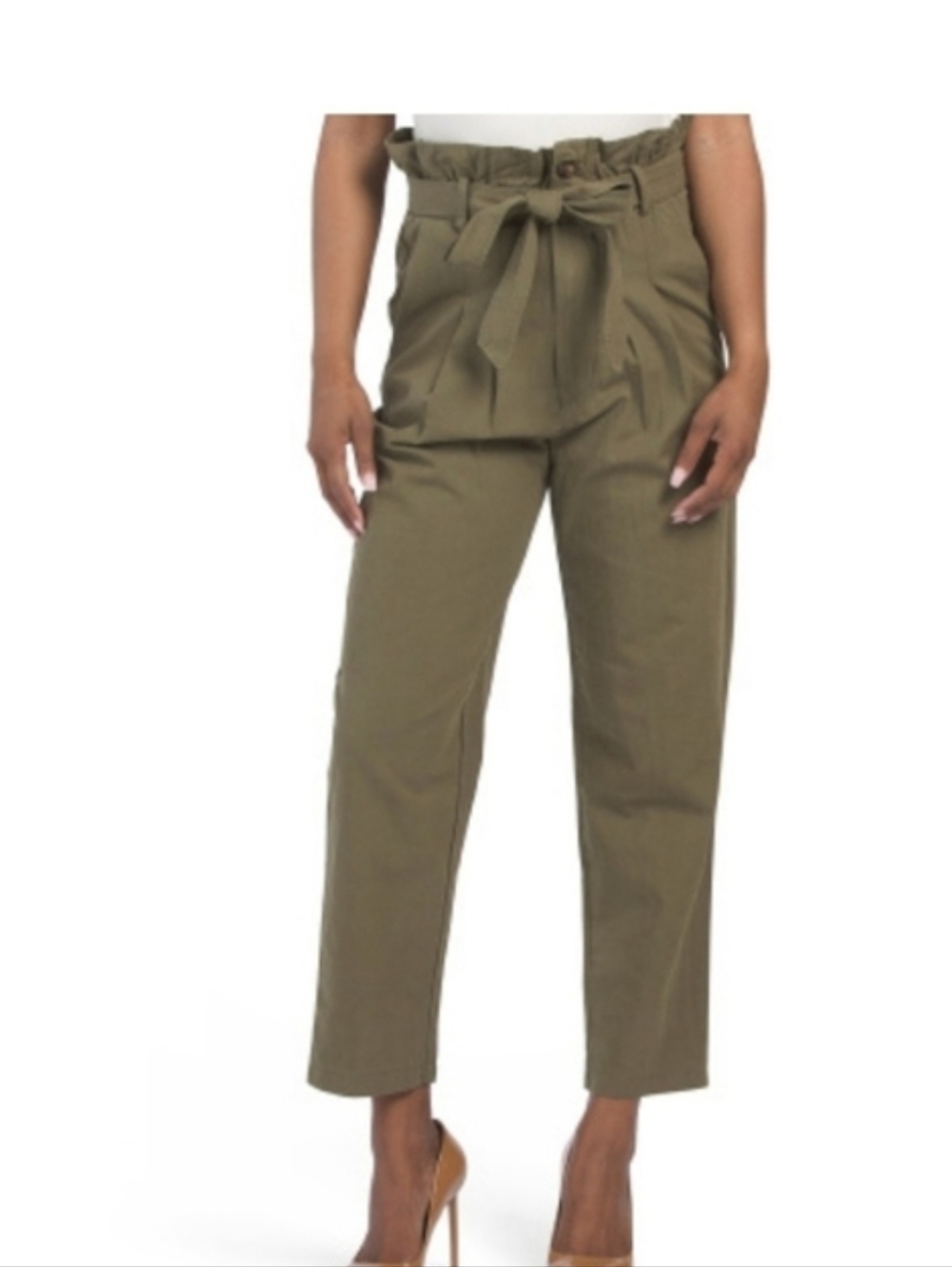 7 For All Mankind Olive Paperbag Waist Straight Leg Pants